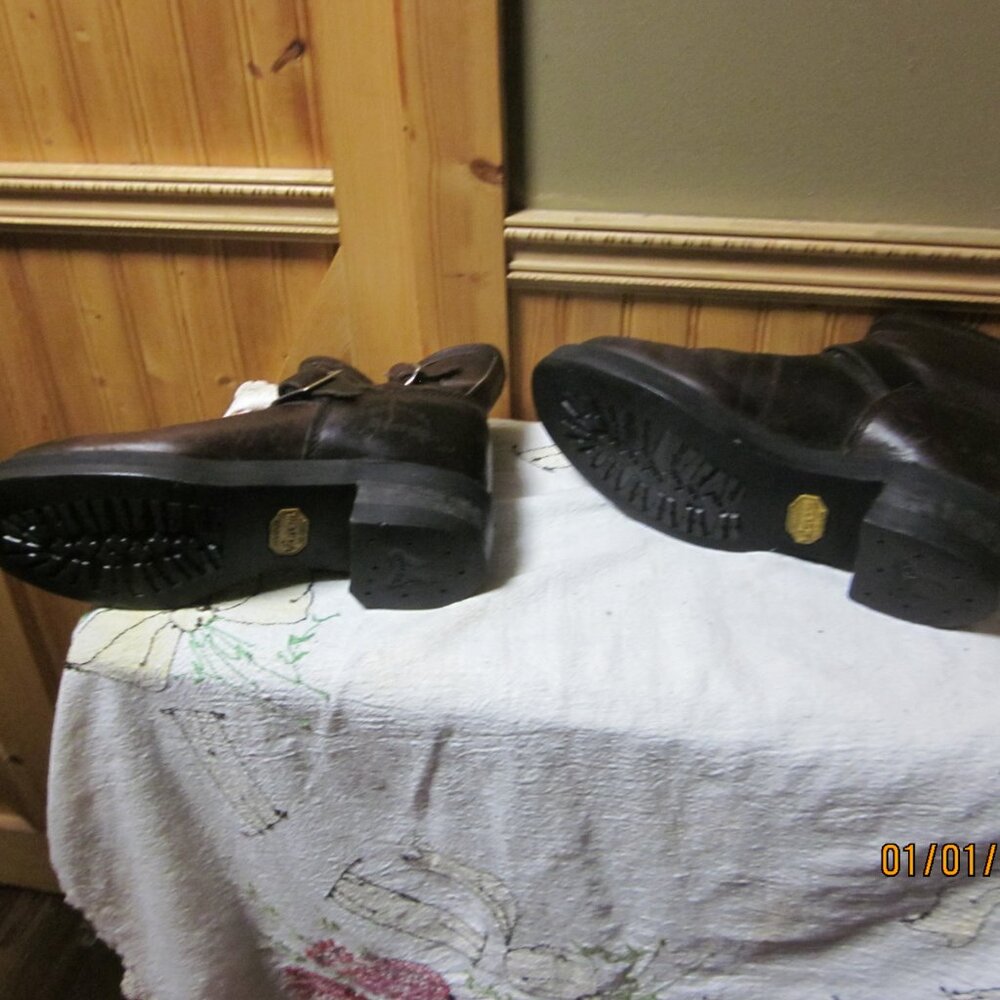 Ladies Vtg Georgia Leather engineer biker boots brown buckle side vibram sole 11 - Picture 5 of 10